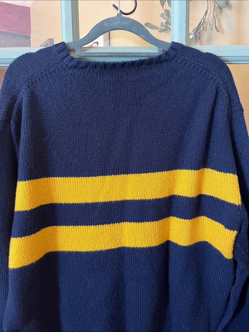 Polo by Ralph Lauren Navy Crewneck Sweater with Gold Stripes
